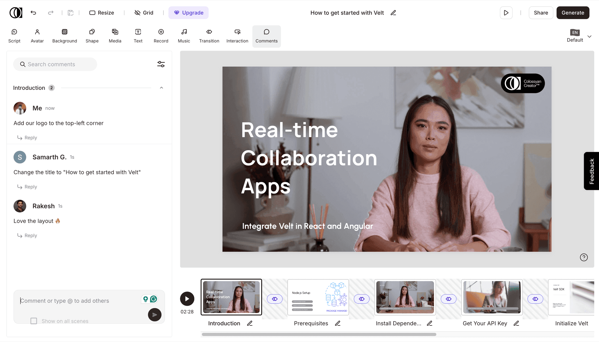 Colossyan integrated with Velt