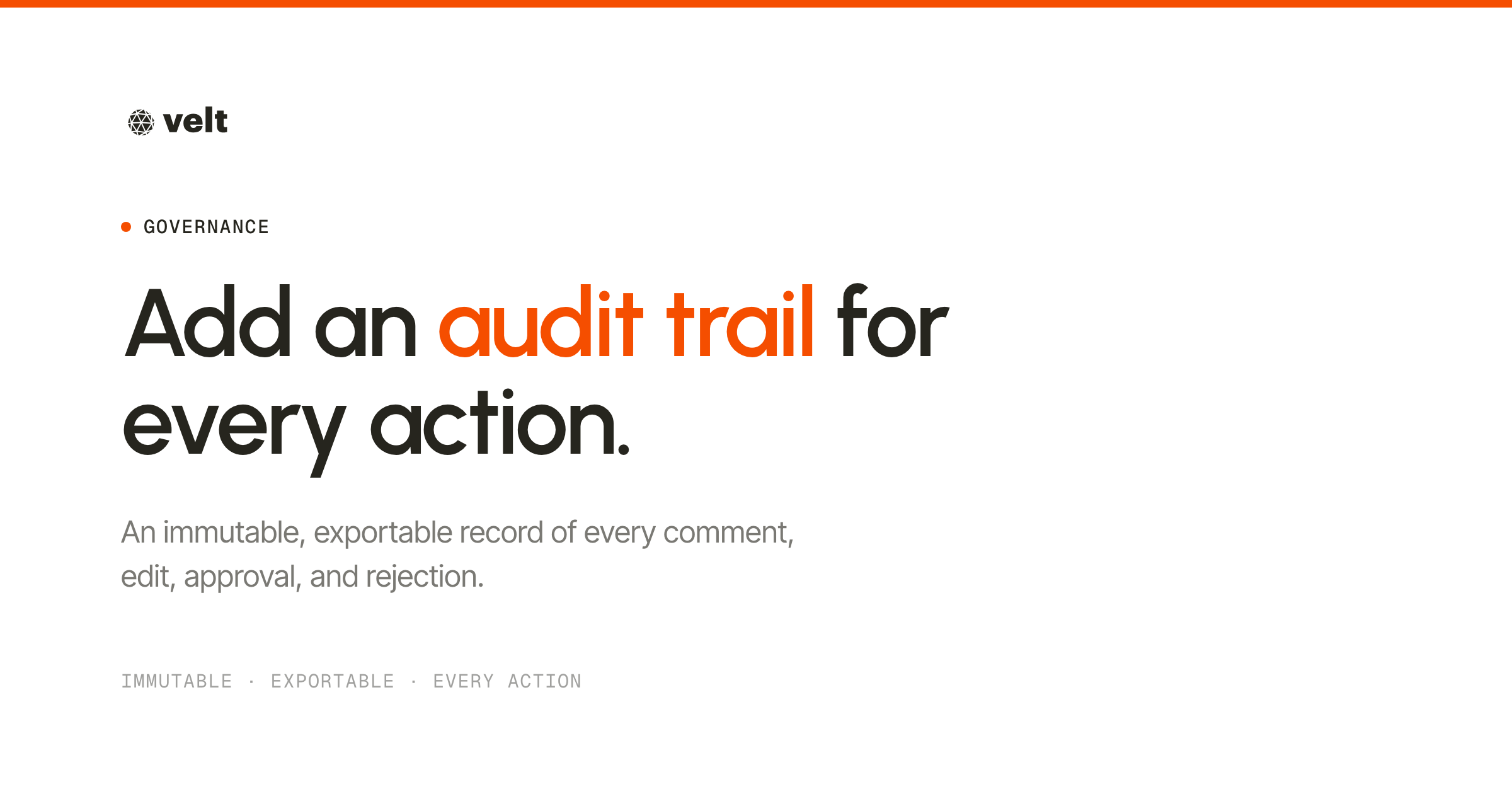 Audit Trail | An immutable record of every action | Velt